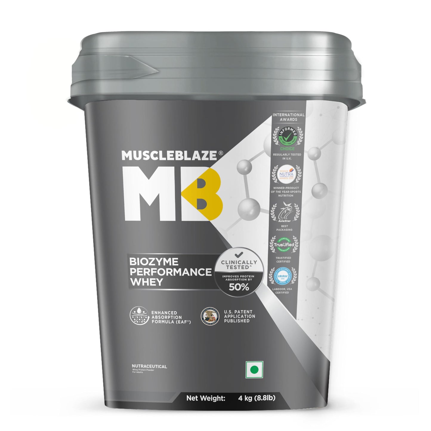 MuscleBlaze Biozyme Performance Whey Protein Powder, Rich Chocolate (1kg / 2.2lbs) | 25g Protein Per Scoop | Clinically Tested 50% Higher Protein Absorption