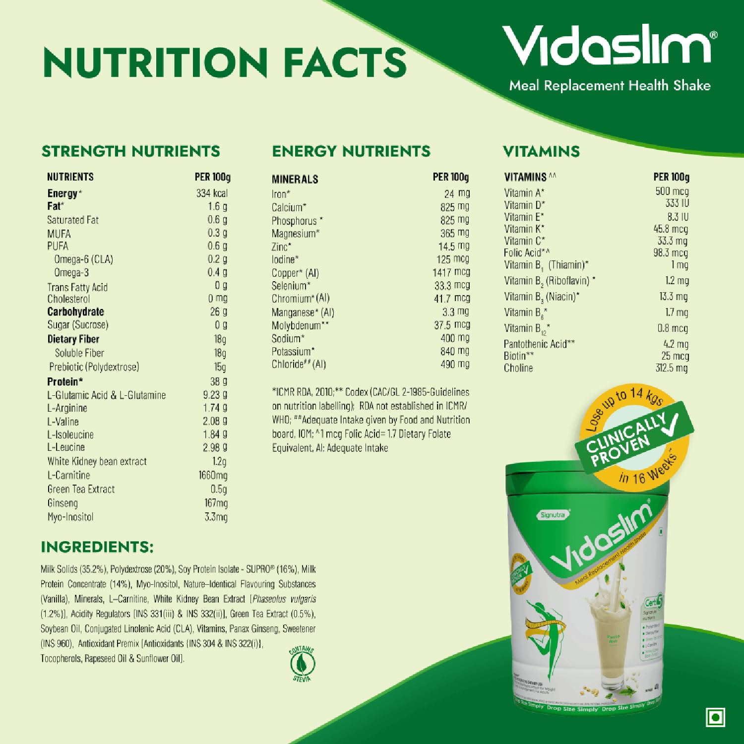 Vidaslim Meal Replacemen Health Shake For Weight Control & Management | For Men & Women | (400g, Vanilla Elixir)