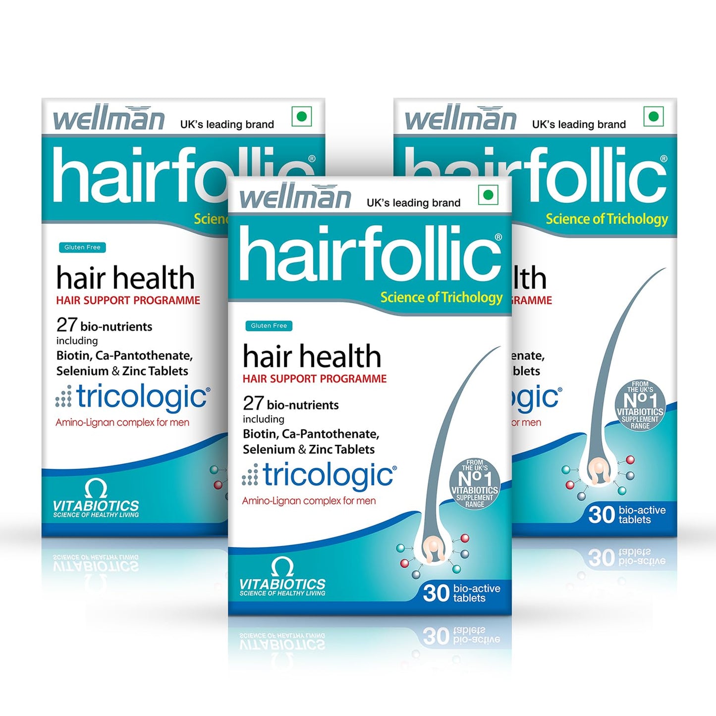 wellman Hairfollic Hair Supplements For Men - Advanced Hair Nutrition With Tricological Amino-Lignan Complex | 27 Bionutrients For Healthy Hair, Beard, And Skin (Pack Of 3), Tablet