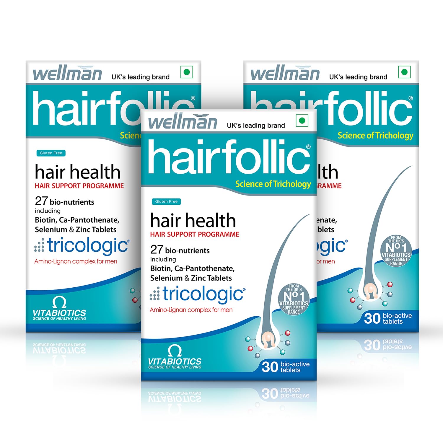 wellman Hairfollic Hair Supplements For Men - Advanced Hair Nutrition With Tricological Amino-Lignan Complex | 27 Bionutrients For Healthy Hair, Beard, And Skin (Pack Of 3), Tablet