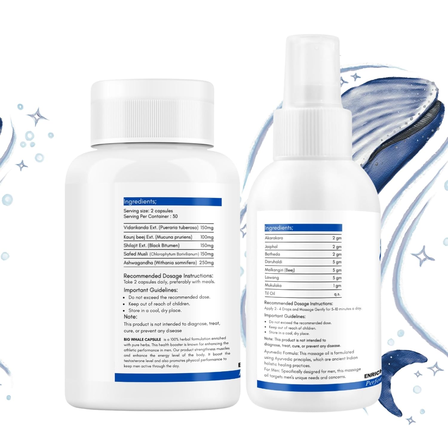 Big Whale Lift-Up Massage Oil for Men 30ml & Lift-Up Capsule 60 Cap | Massage Oil for Men | Stamina Booster Capsule | Strength Energy Performance