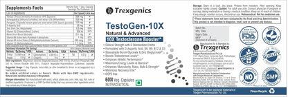 Trexgenics Testogen-10X Synergistic Action with Ashwagandha withanolides, Fenugreek & Tribulus saponins, Boron Glycinate,Zinc,Aspartic acid,D3,B6,B9,B12(60 Veg capsules)