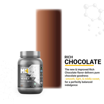 MuscleBlaze Biozyme Performance Whey Protein Powder, Rich Chocolate (1kg / 2.2lbs) | 25g Protein Per Scoop | Clinically Tested 50% Higher Protein Absorption
