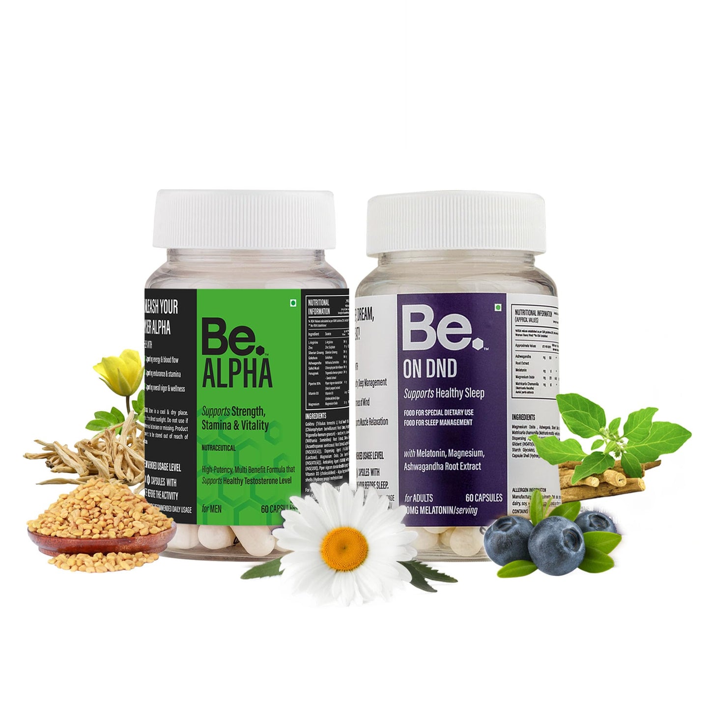 Be. Alpha Testosterone Support for Men | Daily Magnesium Supplement, Ashwagandha, Safed Musli, Fenugreek, Gokhshura & Ginseng | For Energy, Stamina, Vitality & Muscle Mass | (120 capsules)