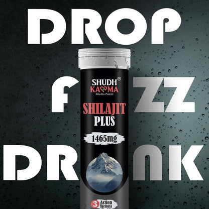 Shudh Kaama Original Himalayan Shilajit (750mg) Effervescent with Ashwagandha, Gokshura & Safed Musli for Strength & Muscle Gain - (Pack of 2) 40 Tablets