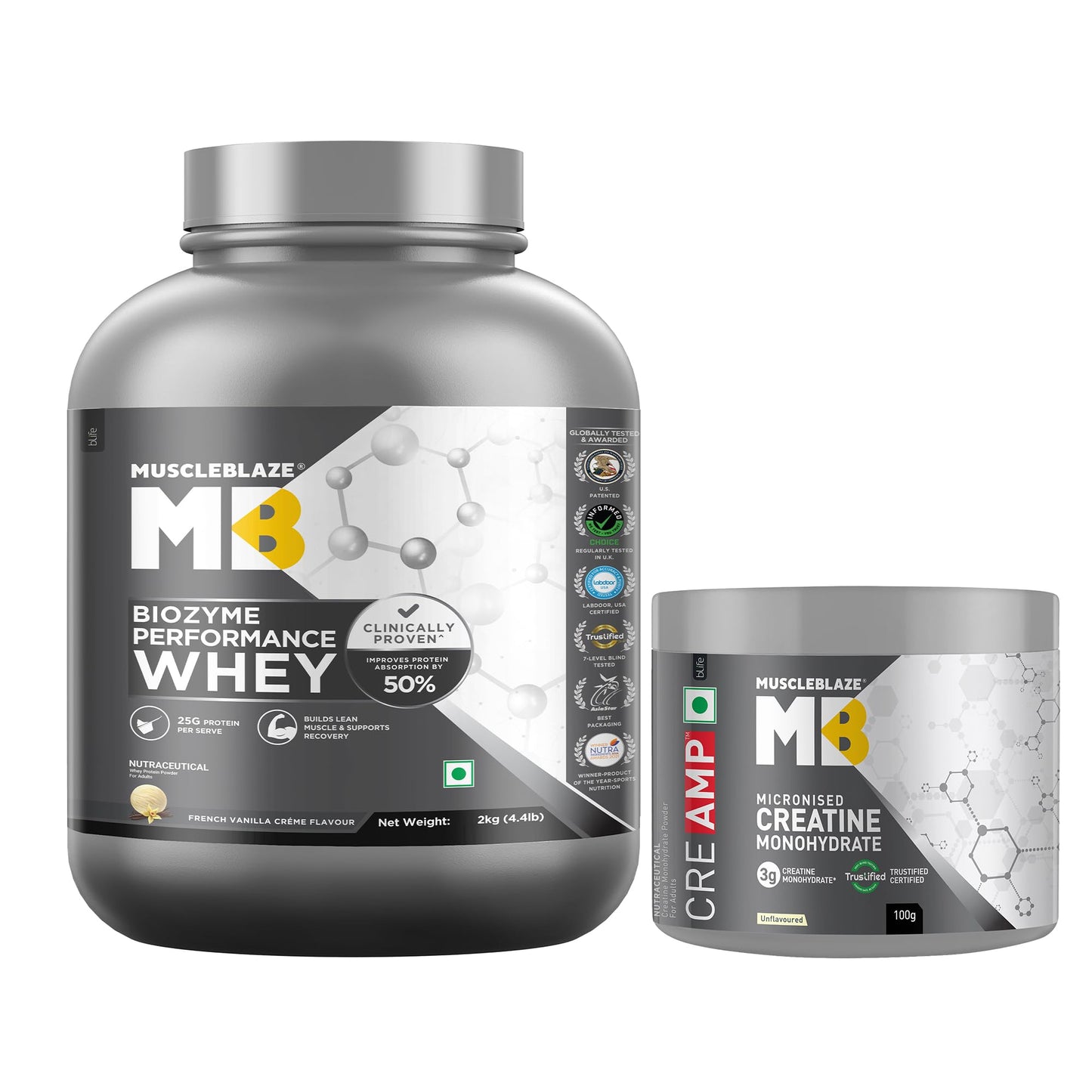 MuscleBlaze Biozyme Performance Whey Protein Powder, Rich Chocolate (1kg / 2.2lbs) | 25g Protein Per Scoop | Clinically Tested 50% Higher Protein Absorption