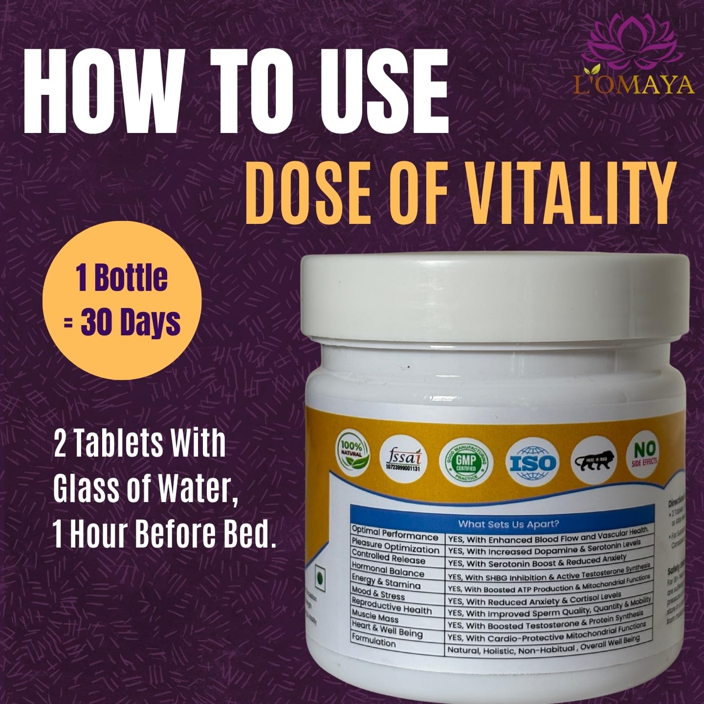 L'Omaya T-REX for Men | 60 Tablets | Enhances Energy, Performance, Stamina | Supports Testosterone, Muscle Strength & Health| Natural Health Support