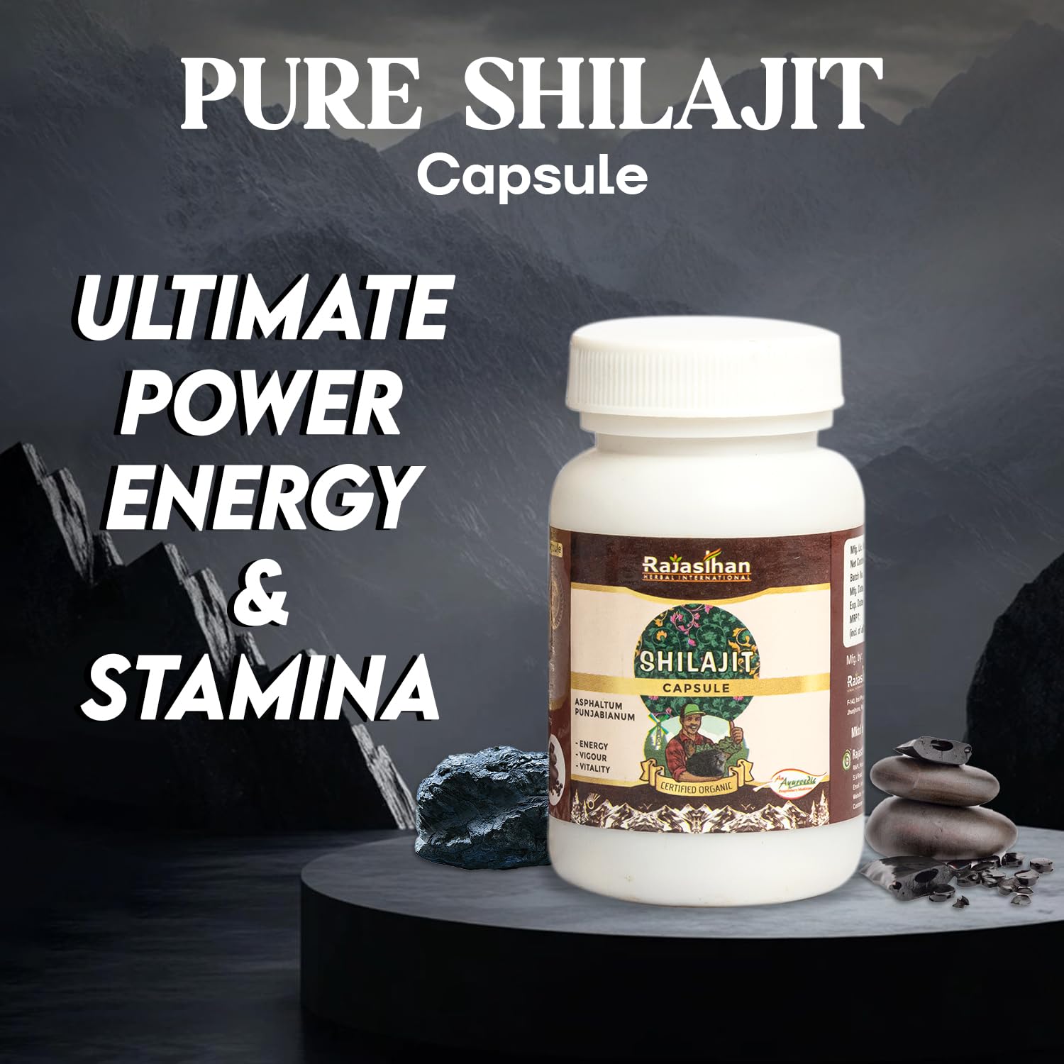 SHILAJIT Capsules by Rajasthan Aushdhalaya - 30 Capsules - Strength & Energy