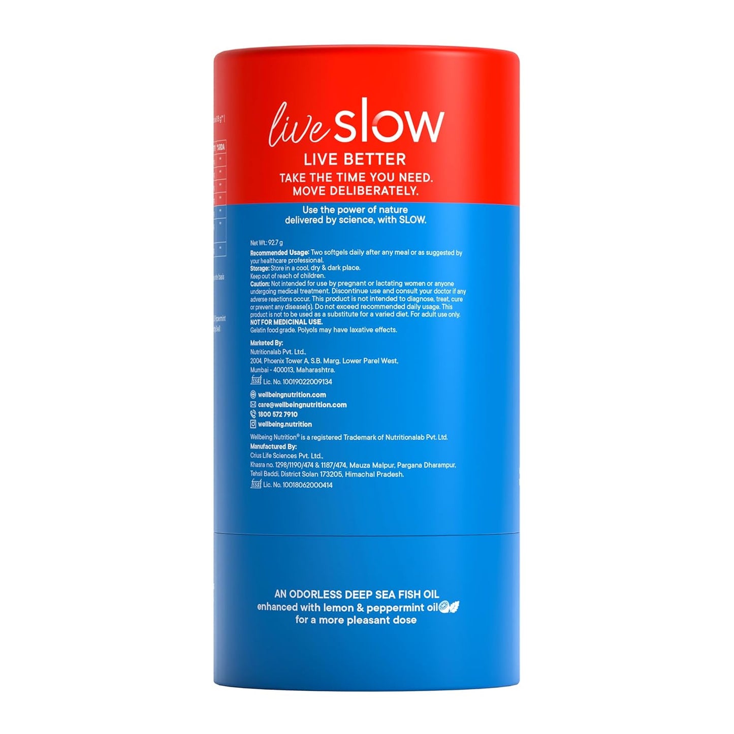 Wellbeing Nutrition Slow 4x Strength Omega 3 Fish Oil Capsules | 1850mg with EPA 720mg, DHA 500mg & Curcumin for Men & Women | No Fishy Burp | For Brain, Heart, & Joint Health, 60 Capsules