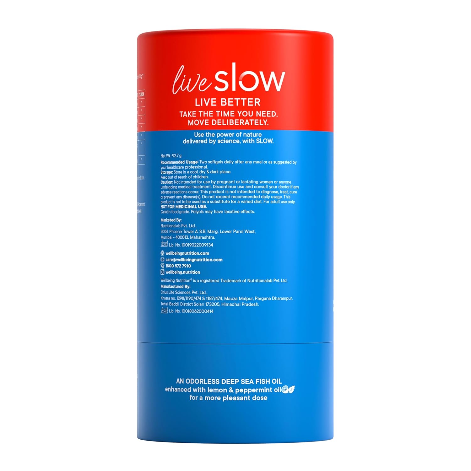 Wellbeing Nutrition Slow 4x Strength Omega 3 Fish Oil Capsules | 1850mg with EPA 720mg, DHA 500mg & Curcumin for Men & Women | No Fishy Burp | For Brain, Heart, & Joint Health, 60 Capsules