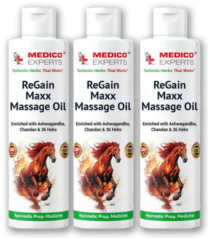 ReGain Maxx Massage Oil for Men - 50ml (3 Bottles) | FDA Approved | 100% Pure & Natural Lift Up Oil Helps to Restores Energy Enriched with Ashwagandha, Chandan, Clove & 35 Herbs