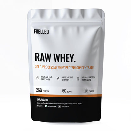 FUELLED Whey Protein Powder Concentrate & Isolate with 24 g Protein, 5 g BCAA (1 kg, 30 Servings) Lab Tested (Mango Ice Cream)