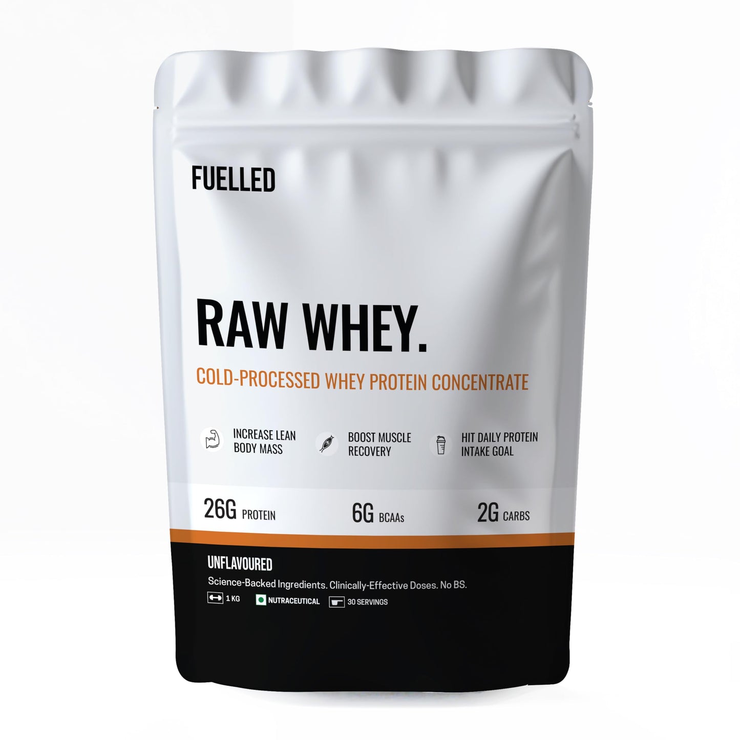 FUELLED Whey Protein Powder Concentrate & Isolate with 24 g Protein, 5 g BCAA (1 kg, 30 Servings) Lab Tested (Mango Ice Cream)