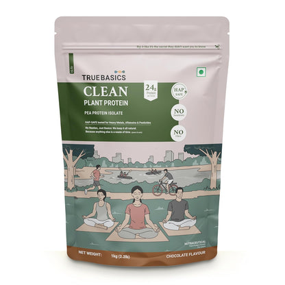 TrueBasics Clean Plant Protein Powder Pea Protein Isolate (Chocolate, 1kg) | 24g Protein per Scoop