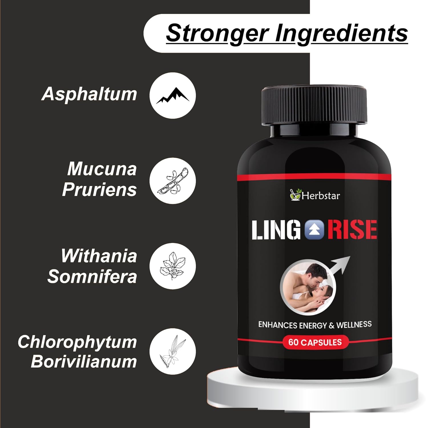 Ling Rise Combo Pack | Ayurvedic Capsules & Massage Oil for Men | Long Mota Lamba Support, Strength & Power Booster | With Ashwagandha, Safed Musli & Shilajit – 60 Capsules + 30ml Oil