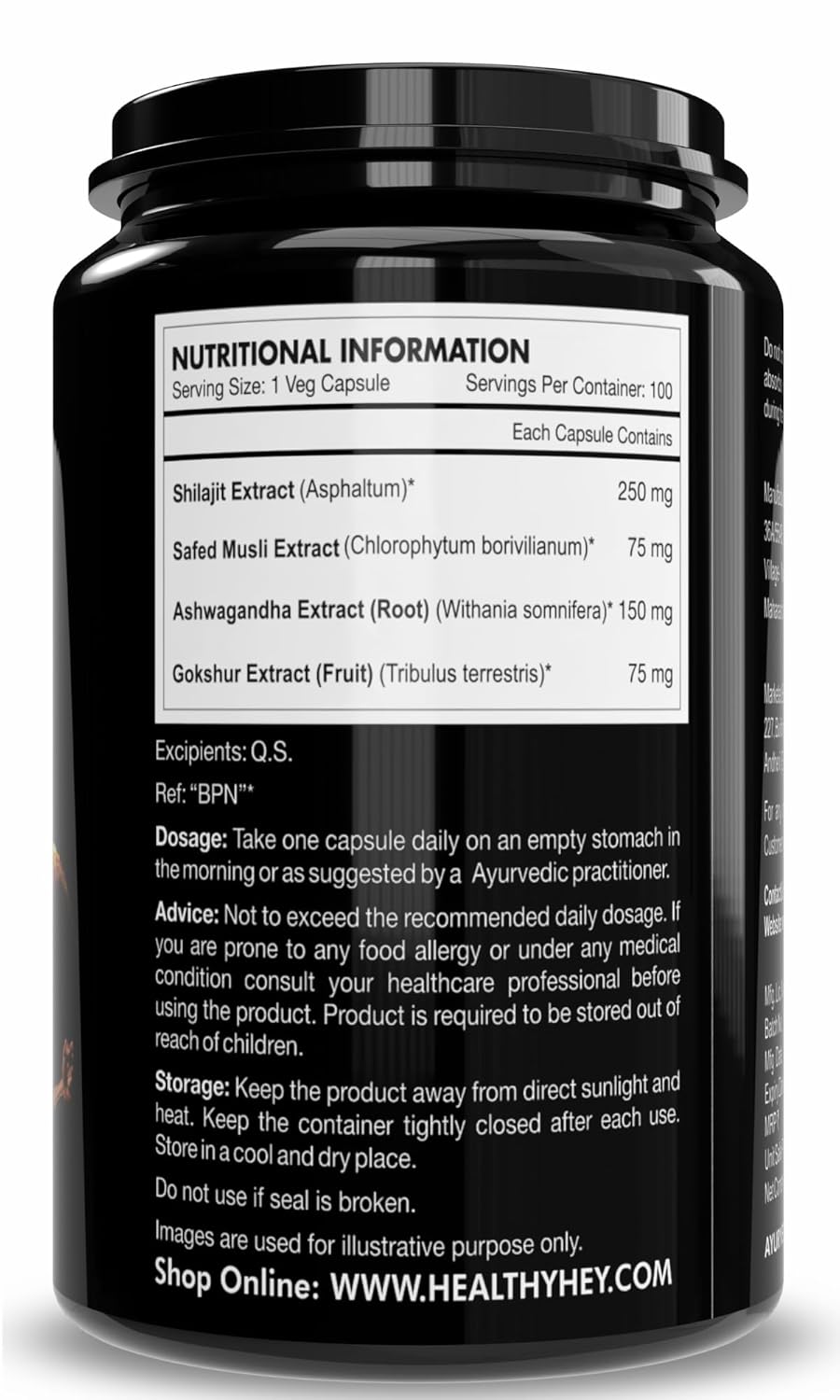 HealthyHey Nutrition Shilajit with Safed Musli, Tribulus and Ashwagandha -100 Vegetable Capsules