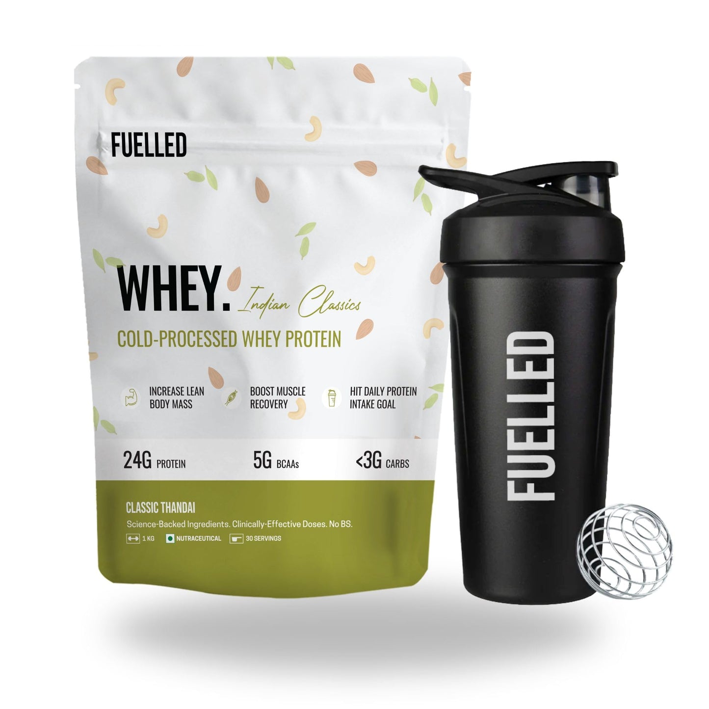 FUELLED Whey Protein Powder Concentrate & Isolate with 24 g Protein, 5 g BCAA (1 kg, 30 Servings) Lab Tested (Mango Ice Cream)