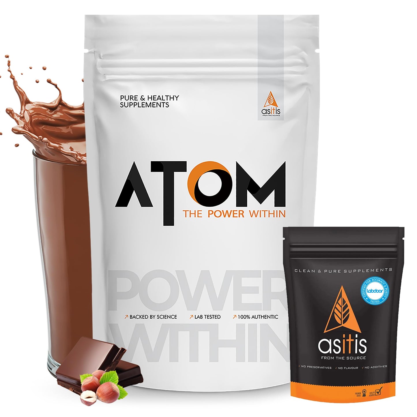 ATOM Whey Protein Double Rich Chocolate 1kg+ AS-IT-IS Creatine 100g (Combo Pack)
