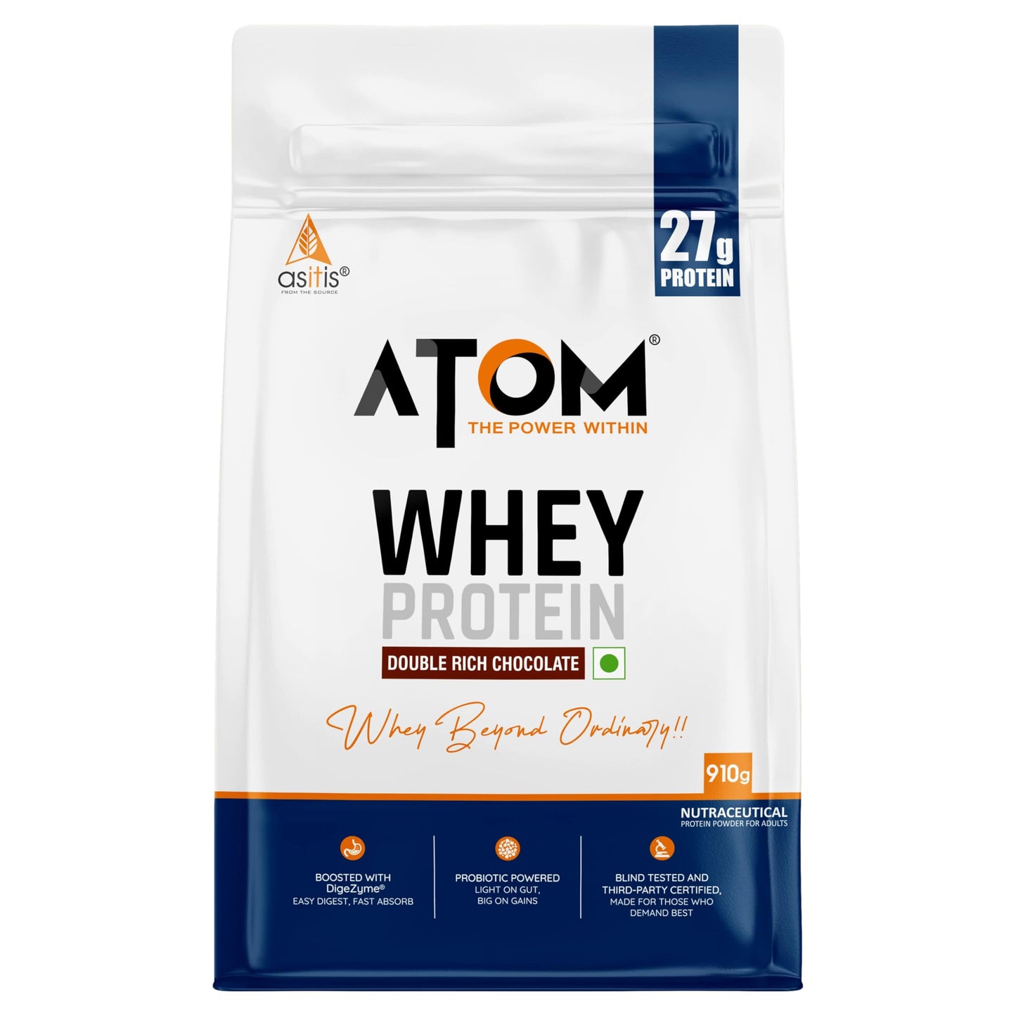 ATOM Whey Protein Double Rich Chocolate 1kg+ AS-IT-IS Creatine 100g (Combo Pack)