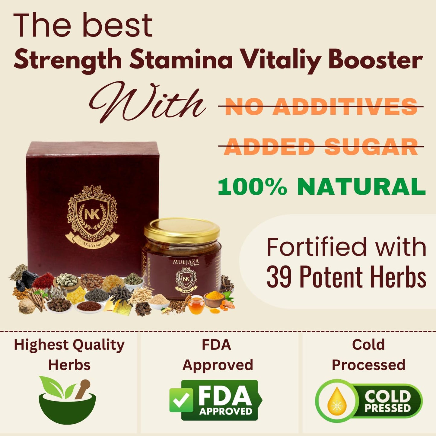 NK Herbal Muejaza For Men - Vitality Strength Stamina & Overall Health - with Pure Saffron | Shilajit | Ashwagandha | Gold Vark | Safed Musli | Kaunch Seeds and more - Natural Ayurvedic Chyawanprash - 300g