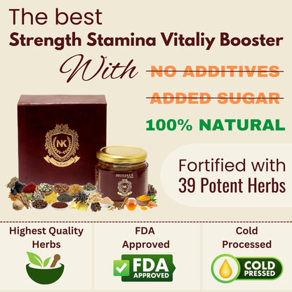 NK Herbal Muejaza For Men - Vitality Strength Stamina & Overall Health - with Pure Saffron | Shilajit | Ashwagandha | Gold Vark | Safed Musli | Kaunch Seeds and more - Natural Ayurvedic Chyawanprash - 300g