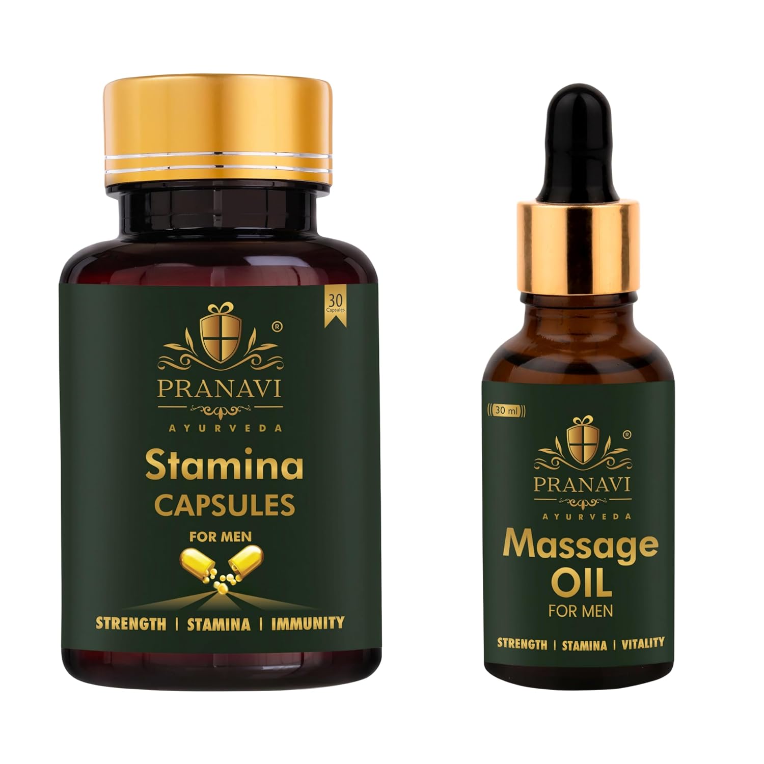 Premium Capsules & Men's Massage Oil Combo Pack – 30 Capsules + 30 ML Oil | Premium Strength | Natural Ayurvedic Support for Men's Wellness