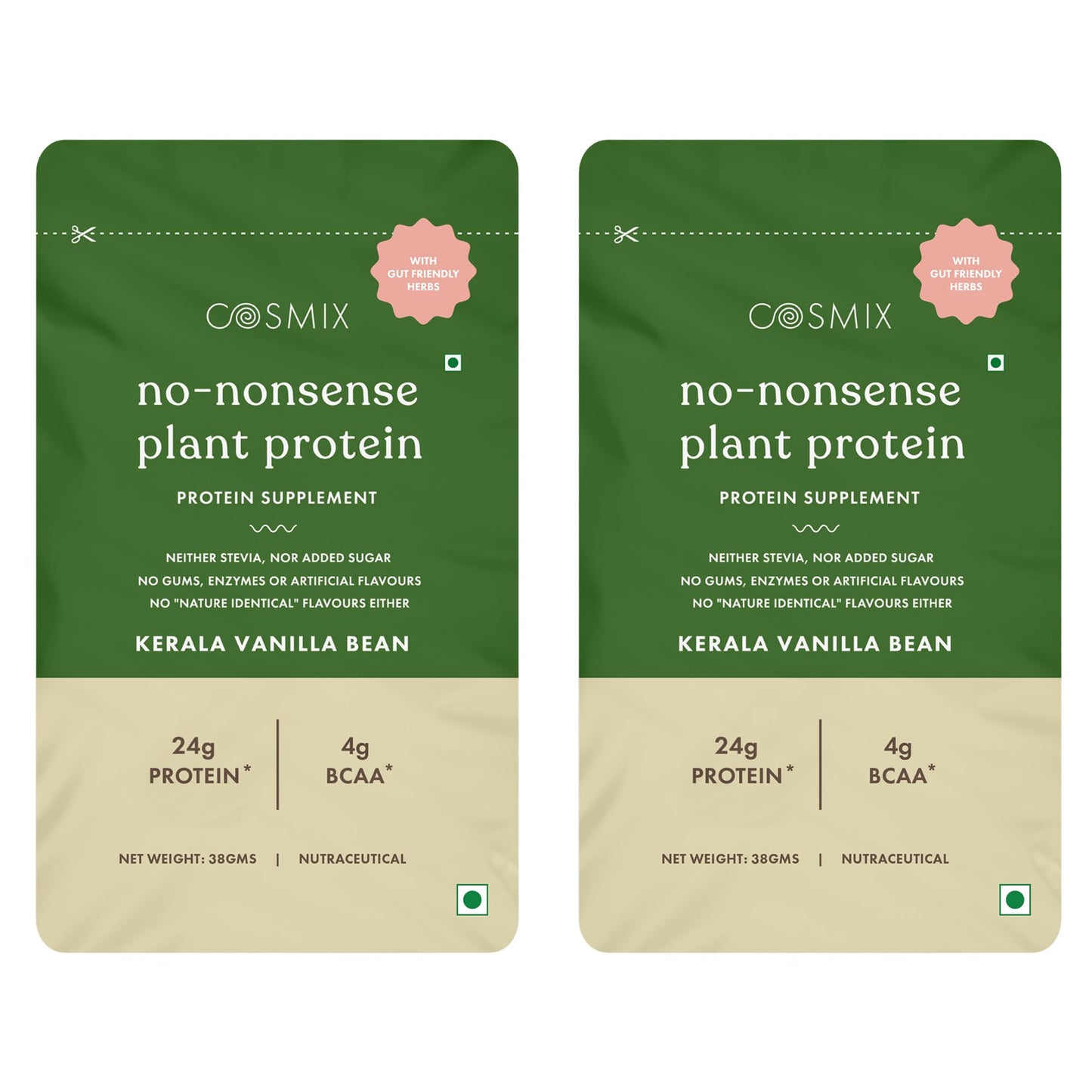 Cosmix No-Nonsense Plant Protein | 24 Protein/Serve, 500g Pouch | Japanese Ceremonial Matcha | Plant Based Protein, Pea & Rice Isolate | Clean, Easy to Digest | All Essential Amino Acids