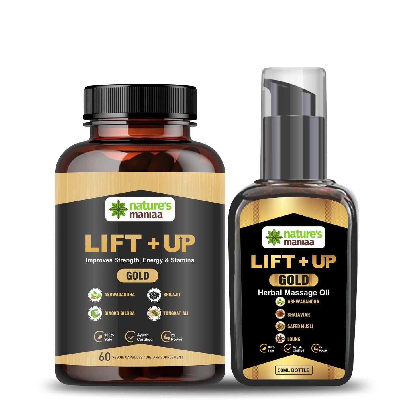 Nature's Maniaa Lift Up Massage Oil for Men | Ayurvedic with Ashwagandha, Safed Musli, Shatavari & Laung Extract (50ml)