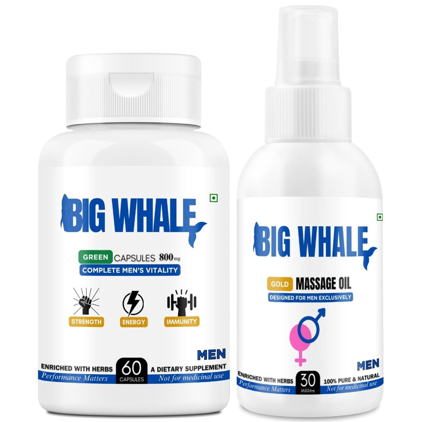 Big Whale Lift-Up Massage Oil for Men 30ml & Lift-Up Capsule 60 Cap | Massage Oil for Men | Stamina Booster Capsule | Strength Energy Performance