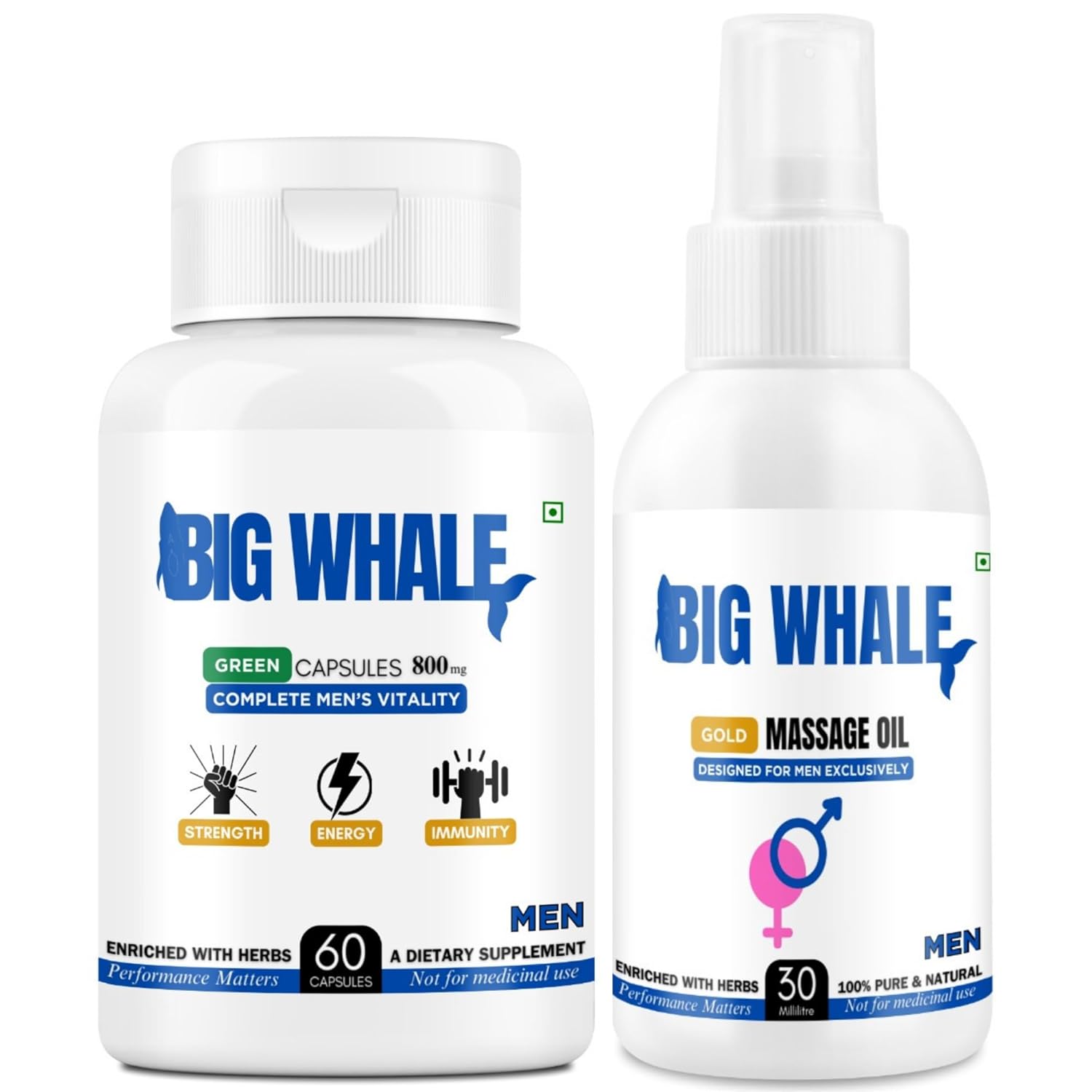 Big Whale Lift-Up Massage Oil for Men 30ml & Lift-Up Capsule 60 Cap | Massage Oil for Men | Stamina Booster Capsule | Strength Energy Performance