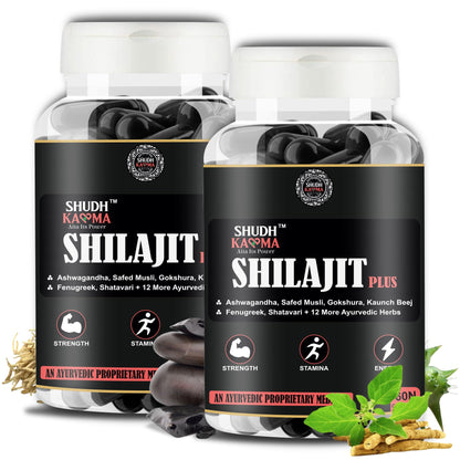 Shilajit Plus Ayurvedic Supplement with 18 Herbs including Shilajit, Ashwagandha and Safed Musli for Strength & Stamina - 180 Capsules