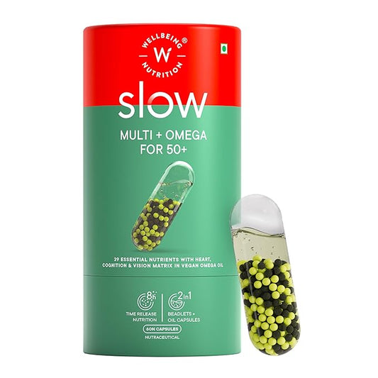 Wellbeing Nutrition Slow Multivitamin + Omega 3 (50+) – 60 Veg Caps