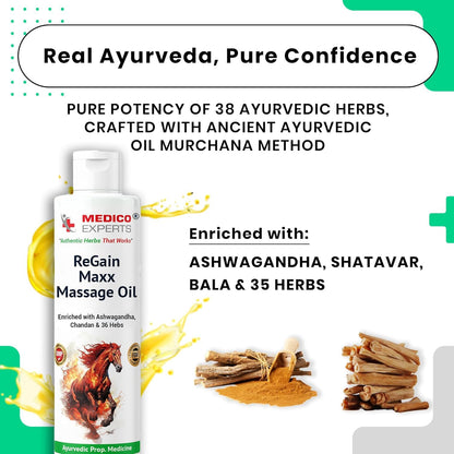 ReGain Maxx Massage Oil for Men - 50ml (3 Bottles) | FDA Approved | 100% Pure & Natural Lift Up Oil Helps to Restores Energy Enriched with Ashwagandha, Chandan, Clove & 35 Herbs