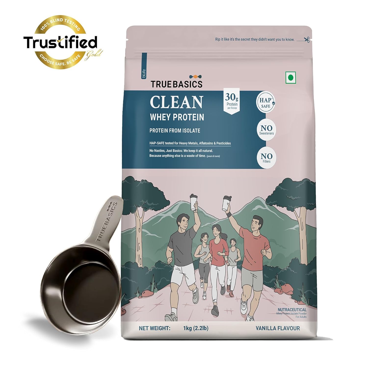 TrueBasics Clean Whey 100% Protein Isolate Powder (Vanilla, 1kg) | 30g Protein per Scoop
