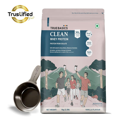 TrueBasics Clean Whey 100% Protein Isolate Powder (Vanilla, 1kg) | 30g Protein per Scoop