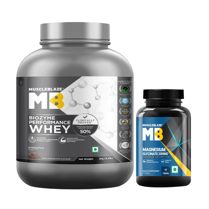 MuscleBlaze Biozyme Performance Whey Protein Powder, Chocolate Hazelnut (2kg / 4.4lbs) | 25g Protein Per Scoop | Clinically Tested 50% Higher Protein Absorption