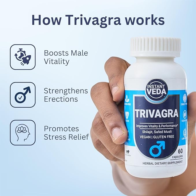 Trivagra Strength and Energy Capsules For Men With 20 Natural Herbs - 60 Capsules