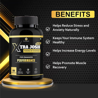 Xtra Josh Plus Ayurvedic Combo | Ling Mota Lamba Tablets & Massage Oil for Men Long | With Shilajit, Ashwagandha, Safed Musli & Gokshura | Power, Timing & Performance Booster (60 Capsules + 30ml ) (Pack of 2)