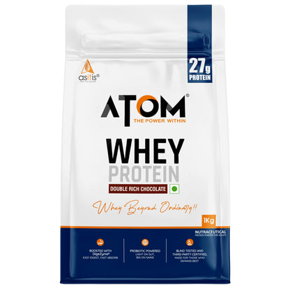 ATOM Whey Protein Double Rich Chocolate 1kg+ AS-IT-IS Creatine 100g (Combo Pack)