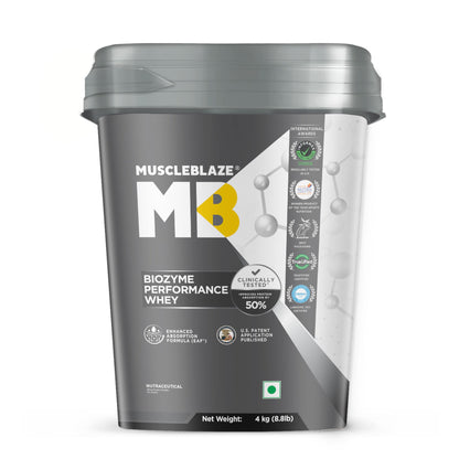 MuscleBlaze Biozyme Performance Whey Protein Powder, Rich Chocolate (1kg / 2.2lbs) | 25g Protein Per Scoop | Clinically Tested 50% Higher Protein Absorption
