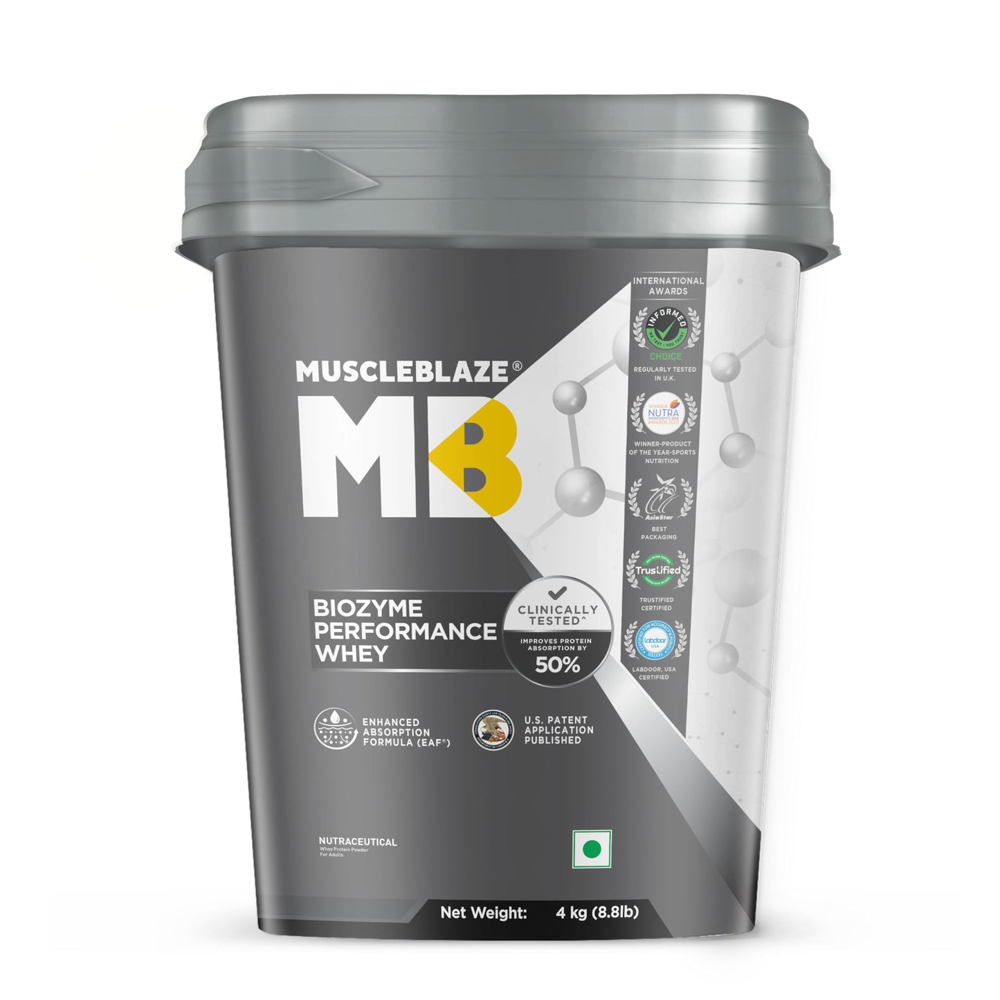 MuscleBlaze Biozyme Performance Whey Protein Powder, Chocolate Hazelnut (2kg / 4.4lbs) | 25g Protein Per Scoop | Clinically Tested 50% Higher Protein Absorption