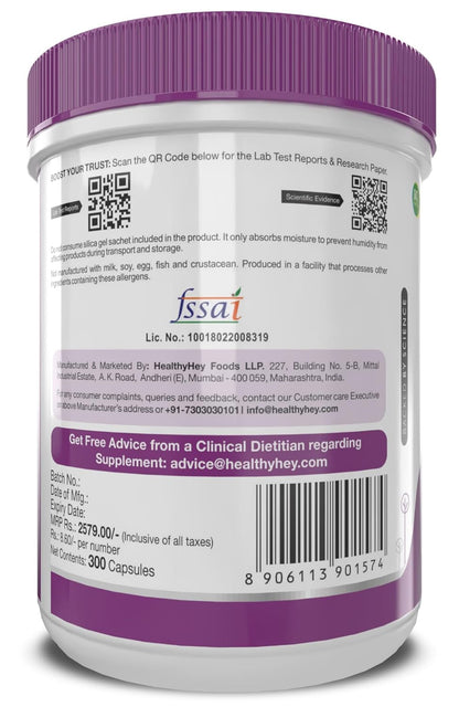 HealthyHey Nutrition Magnesium Glycinate High Absorption for Sleep, Cramps, & Nerves Health -300 Vegetable Capsules