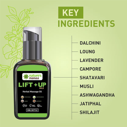 Nature's Maniaa Lift Up Massage Oil for Men | Ayurvedic with Ashwagandha, Safed Musli, Shatavari & Laung Extract (50ml)