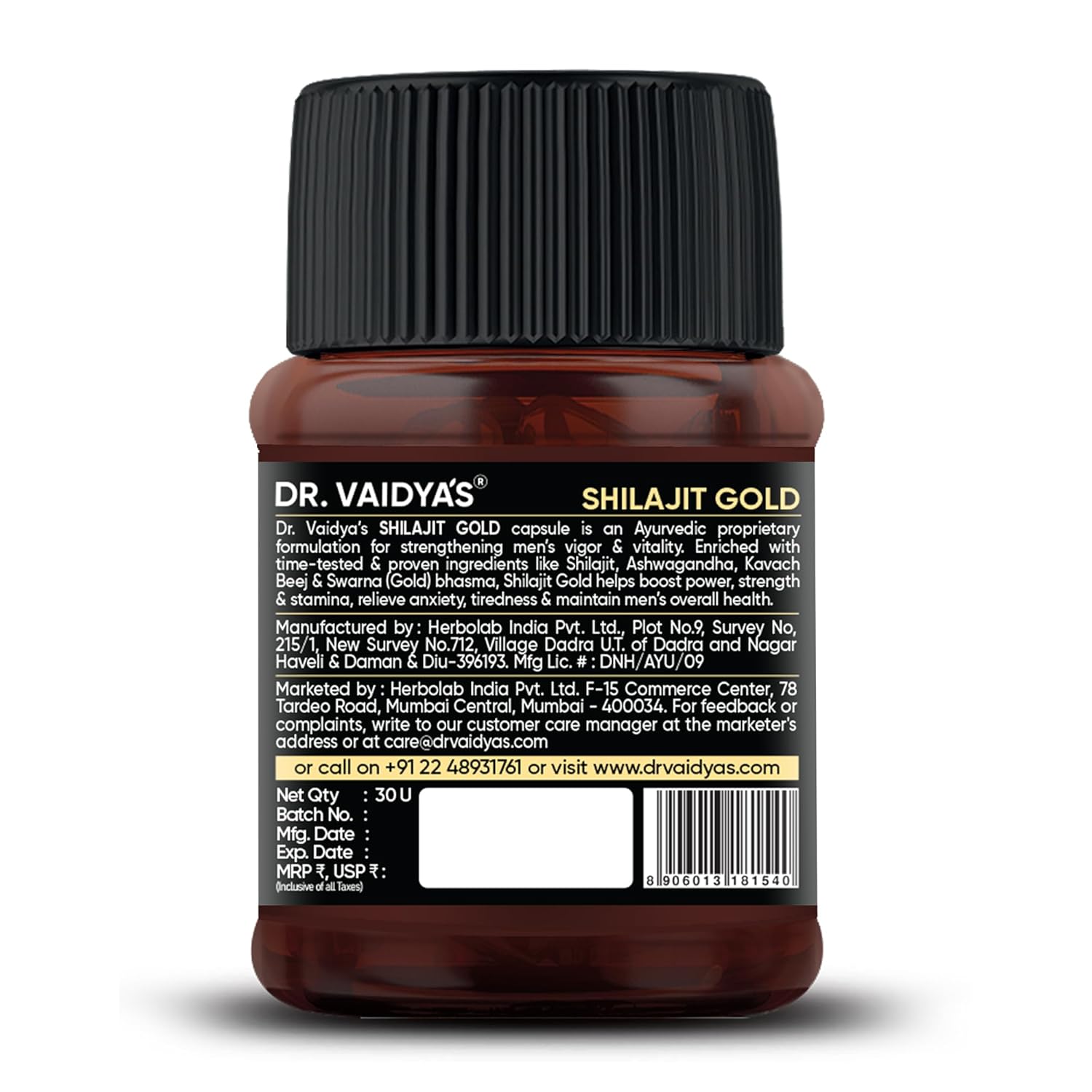 Dr. Vaidya’s Shilajit Gold Capsules for Men | Pure Himalayan Shuddha Shilajit, Ashwagandha, Swarna Bhasma, Gokshura & Fulvic Acid | Boosts Strength, Stamina, Energy & Vitality | 30 Capsules -Pack of 1