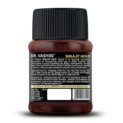 Dr. Vaidya’s Shilajit Gold Capsules for Men | Pure Himalayan Shuddha Shilajit, Ashwagandha, Swarna Bhasma, Gokshura & Fulvic Acid | Boosts Strength, Stamina, Energy & Vitality | 30 Capsules -Pack of 1
