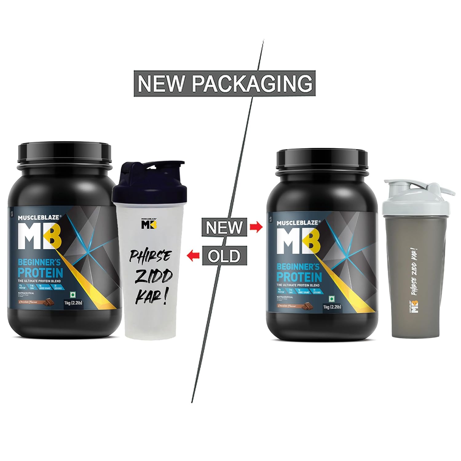 MuscleBlaze Beginner's Protein (Chocolate, 1 kg / 2.2 lb) with Shaker (Pack of 2) | Whey Supplement Powder