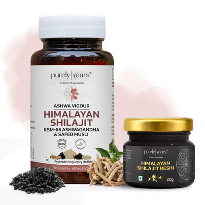 Purely Yours Shilajit/Shilajeet Capsules w/ 80% Fulvic Acid & KSM 66 Ashwagandha | eq. 8100mg/Serving | Boost Stamina, Strength & Muscle Growth | 120 Capsules