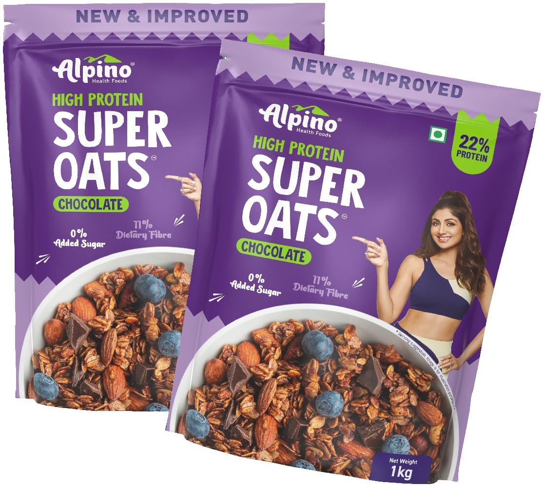 ALPINO 22% High Protein Super Oats Chocolate 2.5kg – Rolled Oats, Natural Peanut Butter, Cocoa Powder, Nuts & Seeds – 22g Protein, Source of Dietary Fibre & Healthy Fats, No Added Sugar & Salt