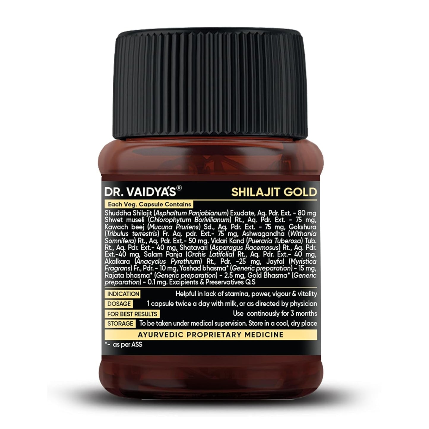 Dr. Vaidya’s Shilajit Gold Capsules for Men | Pure Himalayan Shuddha Shilajit, Ashwagandha, Swarna Bhasma, Gokshura & Fulvic Acid | Boosts Strength, Stamina, Energy & Vitality | 30 Capsules -Pack of 1