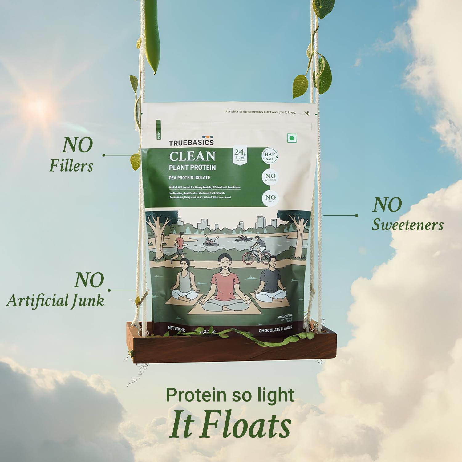 TrueBasics Clean Plant Protein Powder Pea Protein Isolate (Chocolate, 1kg) | 24g Protein per Scoop